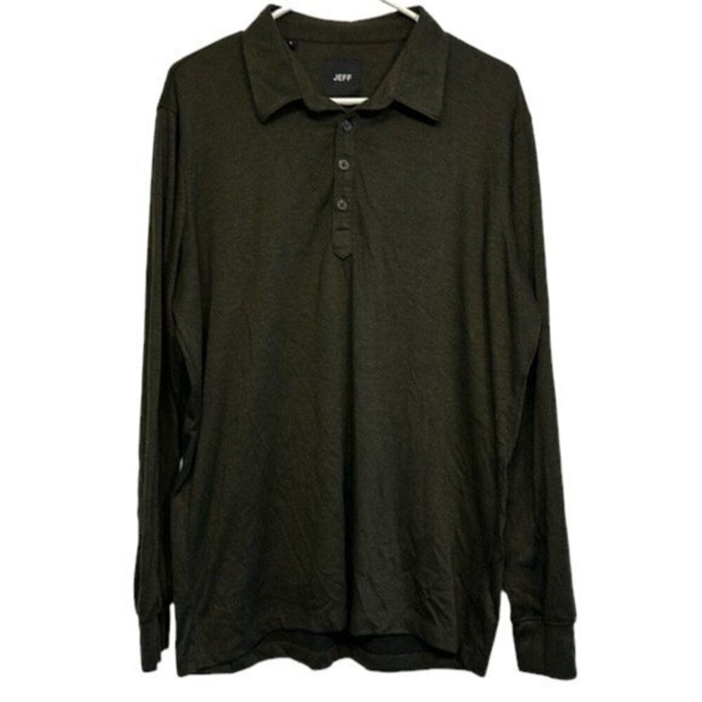 Men's JEFF Long Sleeve Polo Shirt Green/ Black Size Large EUC #7256
